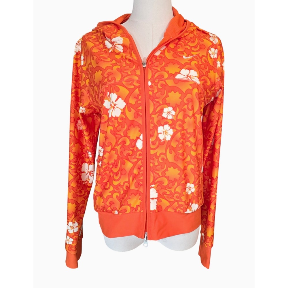 Nike Dri Fit Full Zip‎ Hoodie Jacket  Hibiscus Floral Print Athletic Women's M